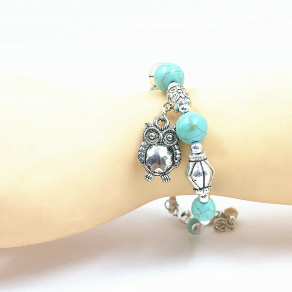 Owl "Turquoise" Bead Bracelet NWT- - Picture 4 of 4